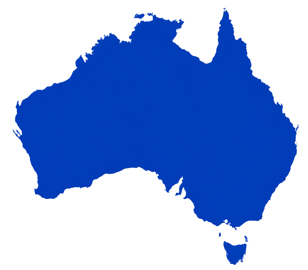 Map of Australia highlighted in Lunerra blue