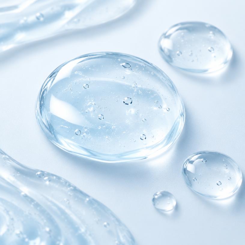 Close-up of a clear hydrating gel droplet